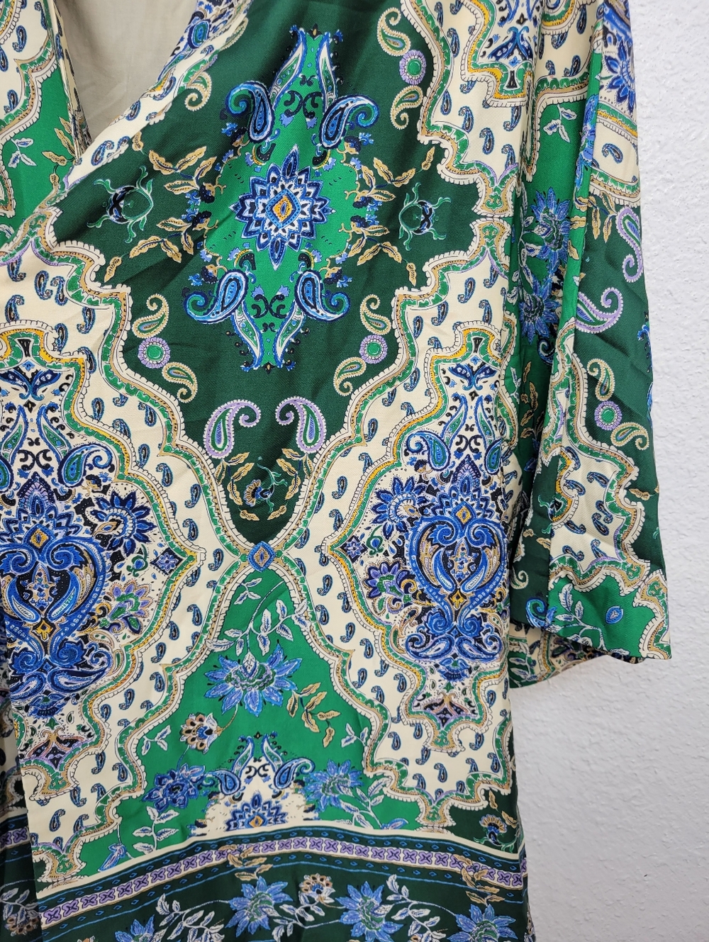 Zara Kimono Wrap Jacket Size M Floral Tapestry Print Blue Green - Picture 3 of 7